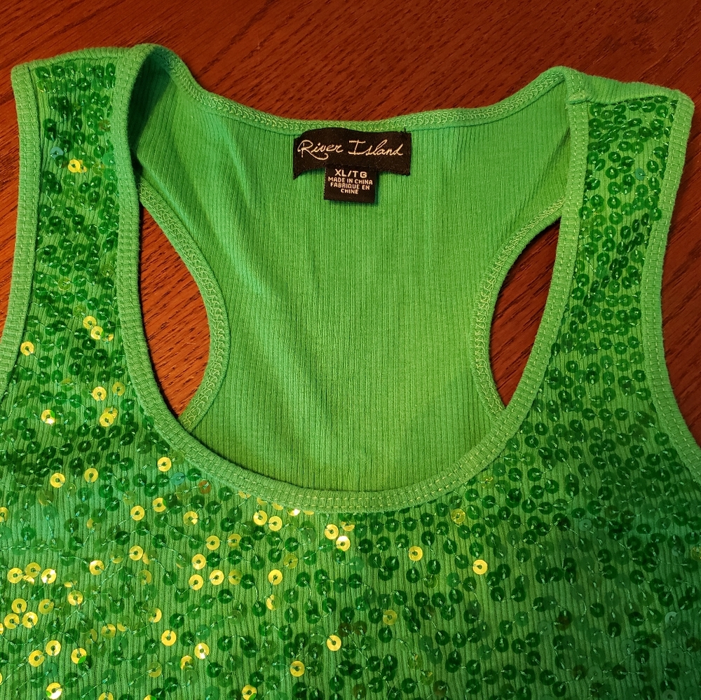 River Island Bright Green Sequin Racerback Tank